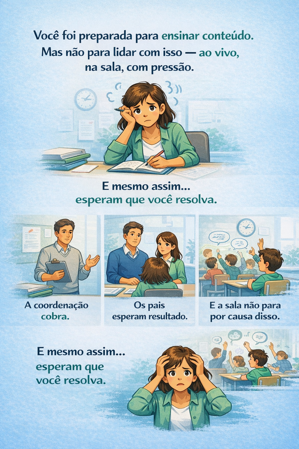 Você foi preparada para ensinar conteúdo... A coordenação cobra, os pais esperam resultado.